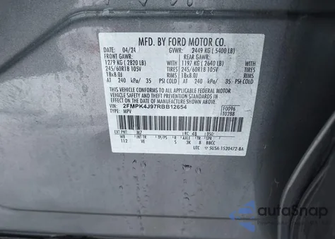 2024 Ford Edge Sel z USA, uszkodzony, nr VIN 2FMPK4J97RBB12654